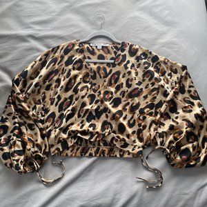HYFVE HYFVE HYFVE Silky Cheetah Print Crop Blouse--S
